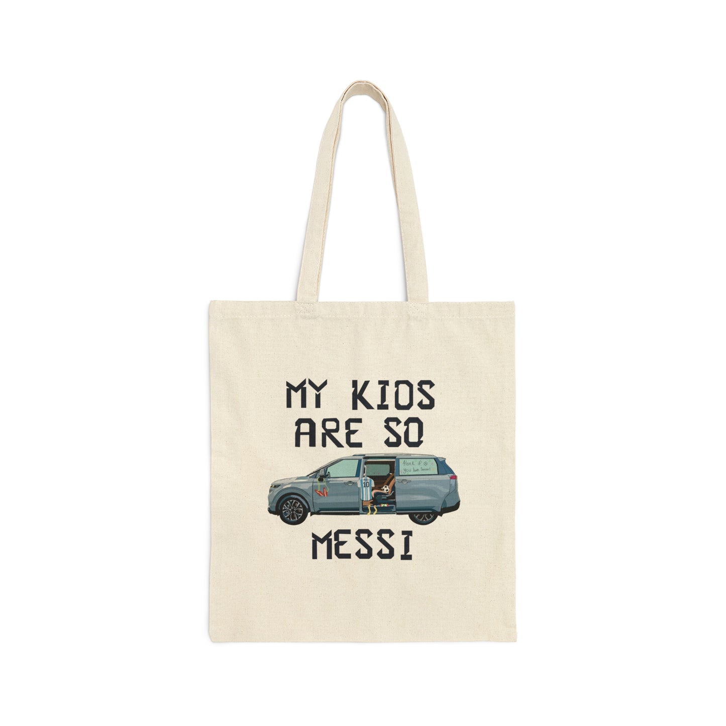 "My Kids are so Messi" Cotton Canvas Soccer Mom Tote Bag