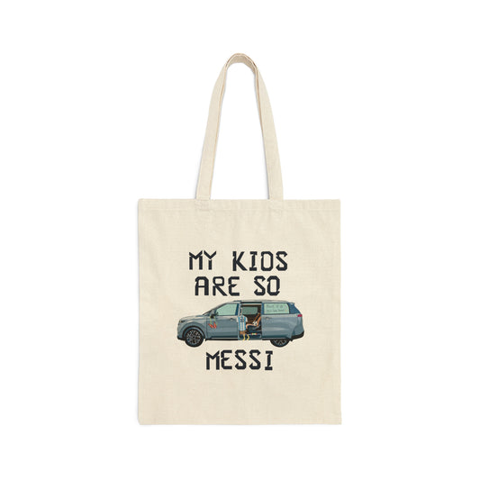 "My Kids are so Messi" Cotton Canvas Soccer Mom Tote Bag