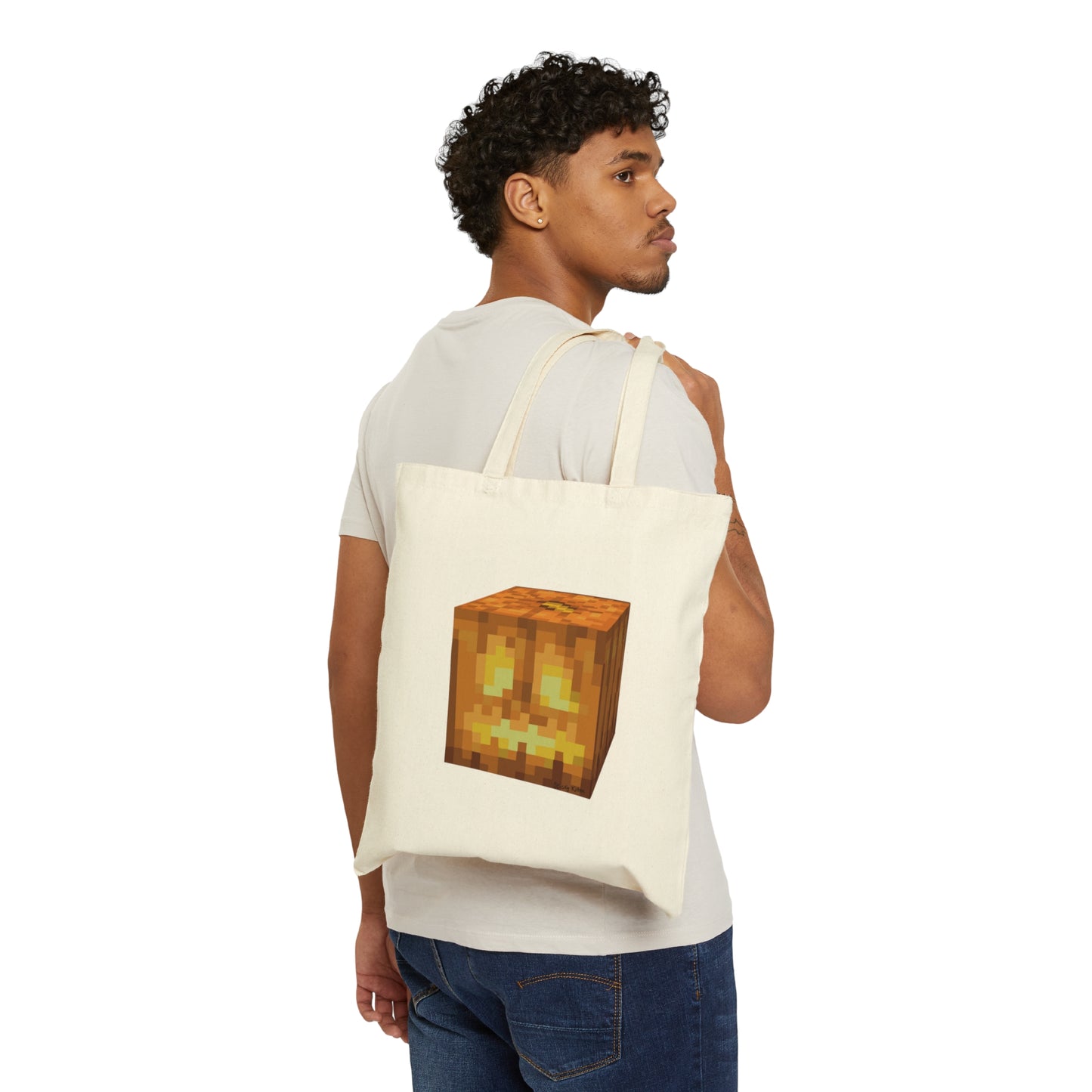 Minecraft Pumpkin Jack-o-Lantern Cotton Canvas Tote Bag, Trick or Treat Bag