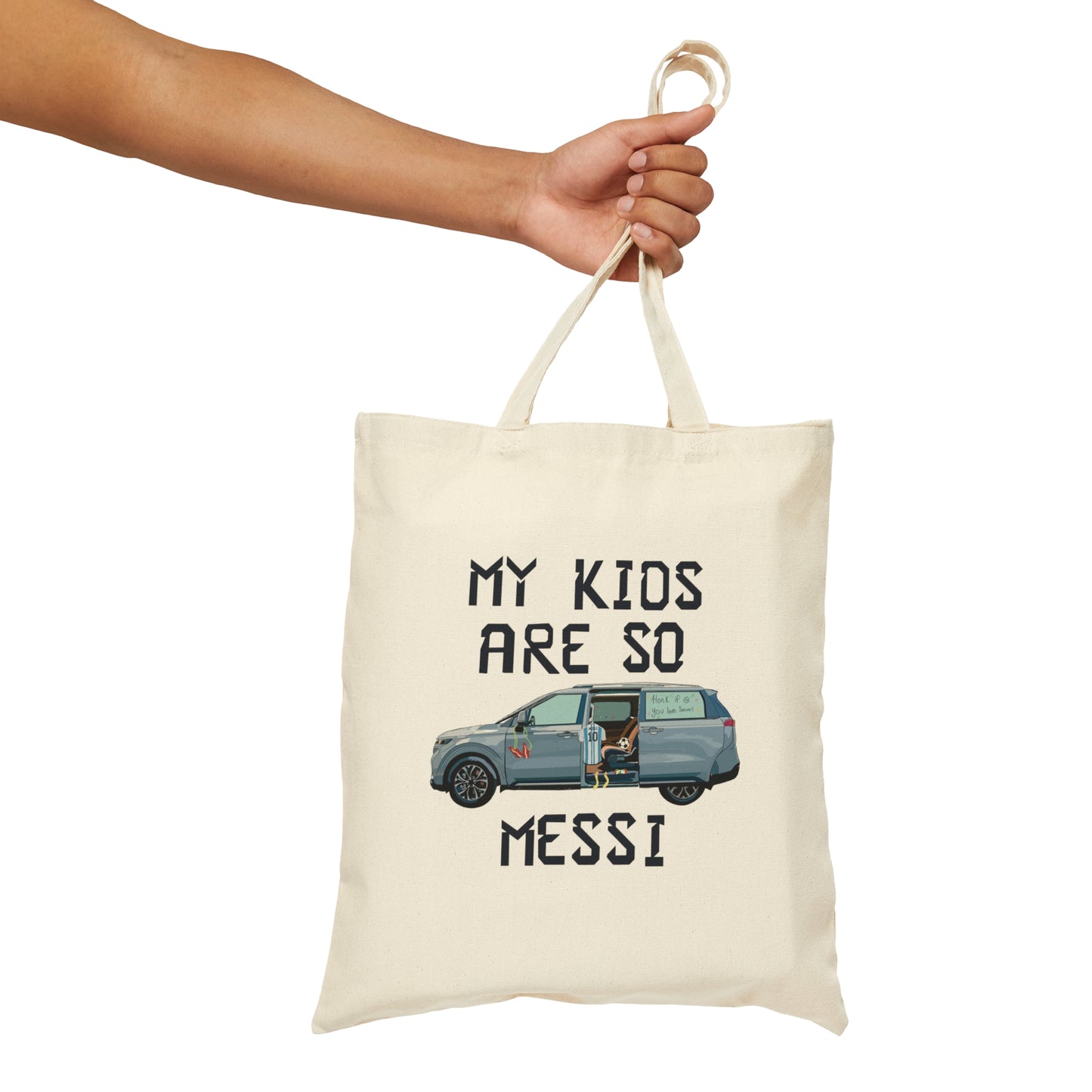 "My Kids are so Messi" Cotton Canvas Soccer Mom Tote Bag