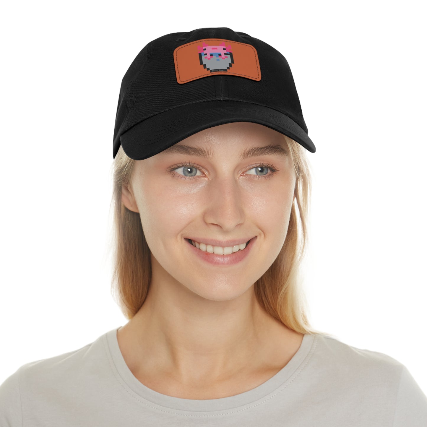 Bucket of Axolotl Dad Hat with Leather Patch (Rectangle)