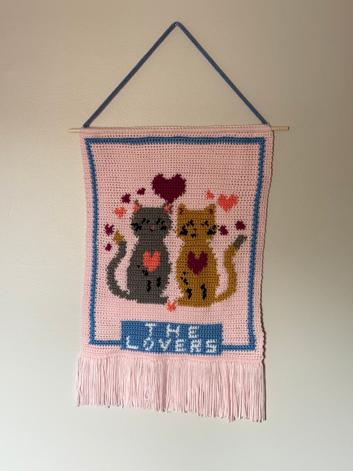 "The Lovers" Cat Tarot Card Tapestry -- FINISHED PRODUCT