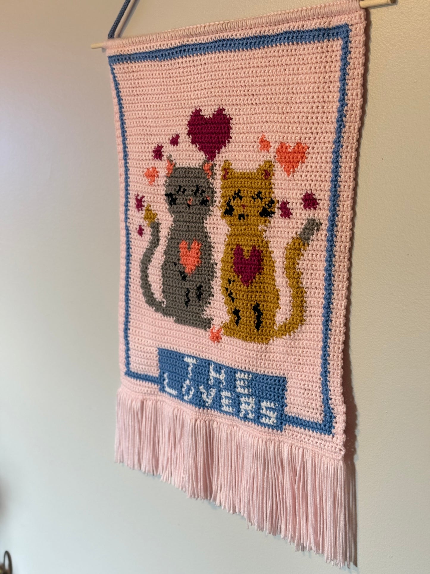 "The Lovers" Cat Tarot Card Tapestry -- FINISHED PRODUCT